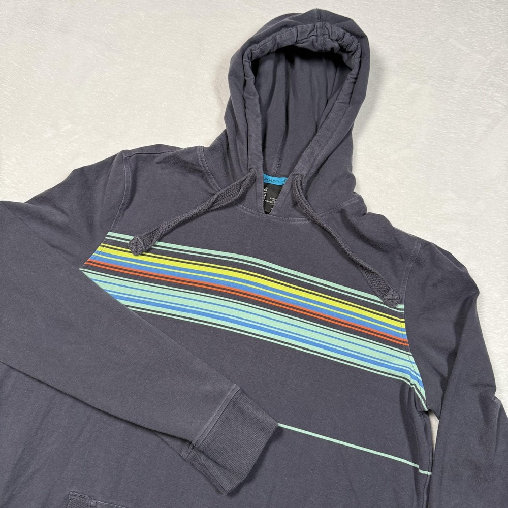 PrAna Hoodie‎ Mens Small Navy Striped Pullover Kangaroo Pocket Sweatshirt